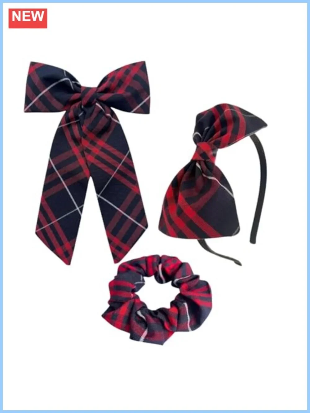 Plaid Bow Hair Set Gift for Girls with Headband and Scrunchie, School Uniform